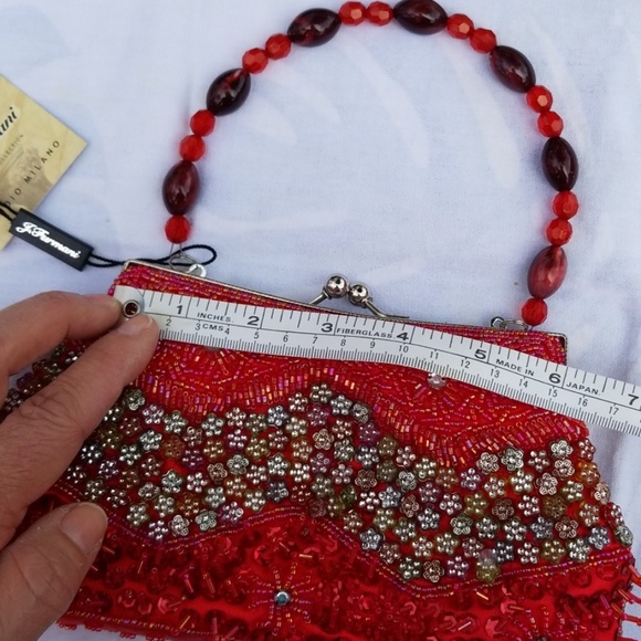 NWT Red,  Silver, Sequined Satin Beaded Bag - Picture 5 of 7